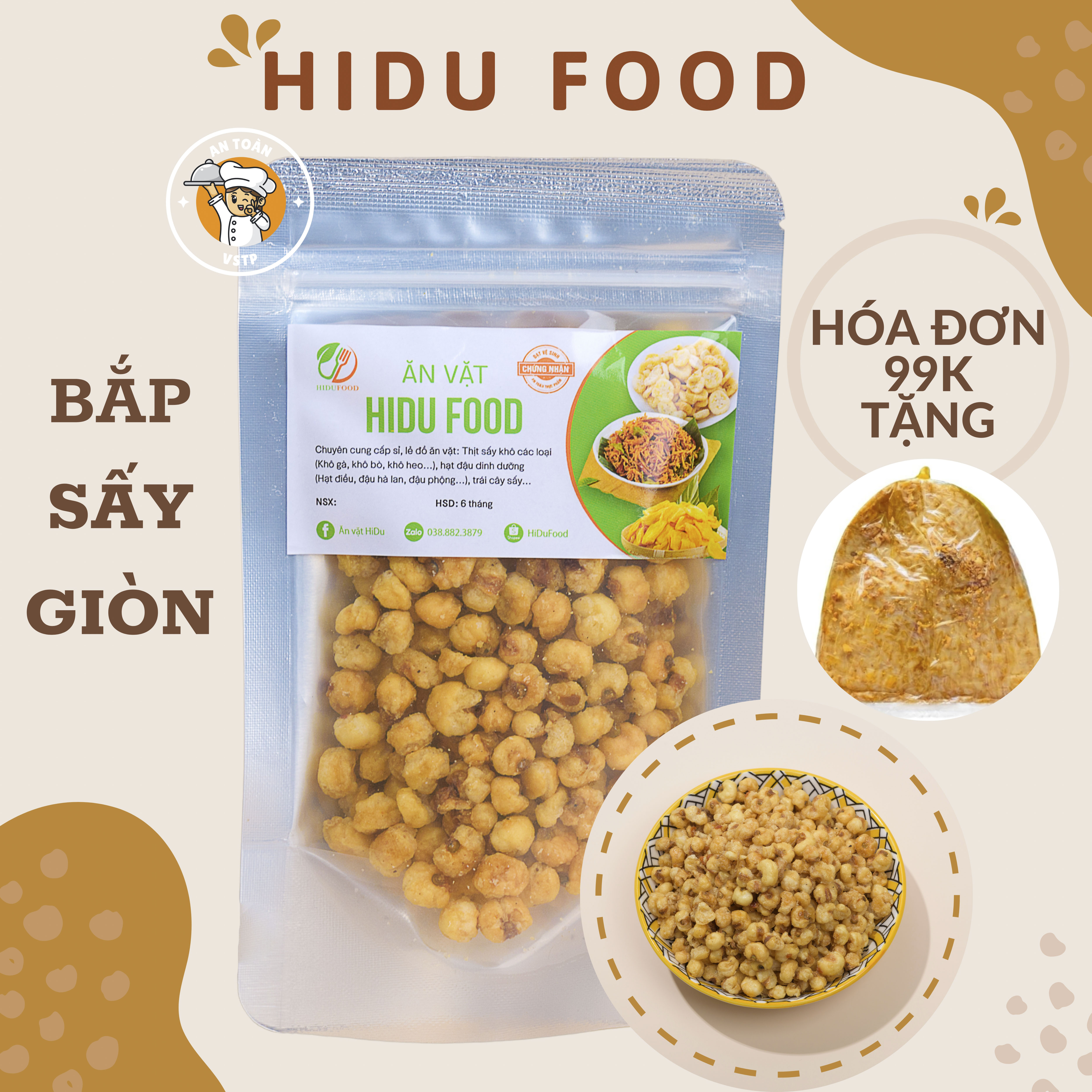 Bắp sấy giòn rang bơ tỏi ớt HiDuFood loại ngon giòn tan đậm vị