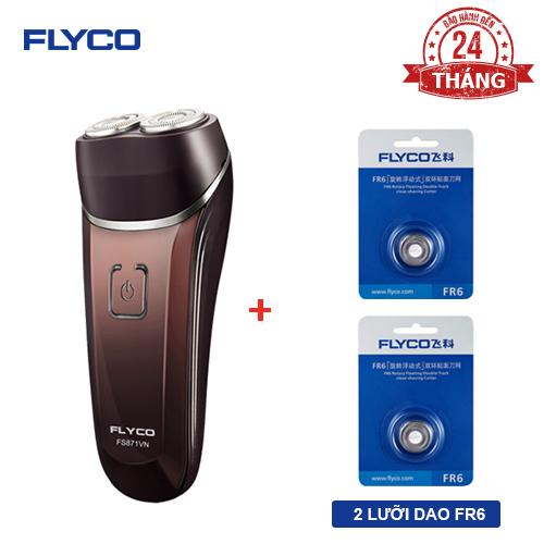 Bộ đôi FLYCO 1 máy cạo râu 2 lưỡi kép chống nước toàn thân FS871VN và bộ 2 lưỡi dao kép FR6