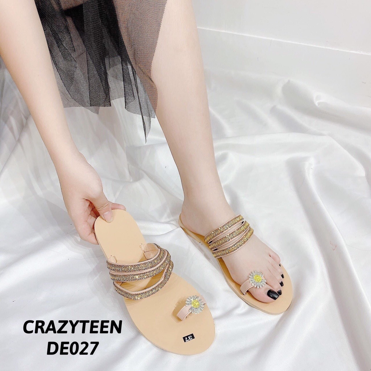 Dép kẹp hoa , Dép lê kim sa sang trọng, giá rẻ Futishop