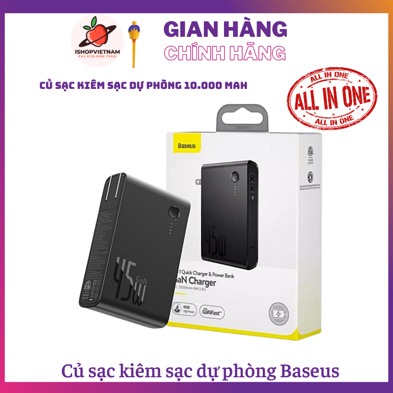 Củ sạc kiêm pin sạc dự phòng 10.000mah sạc nhanh 45w ppnld-b typec usb