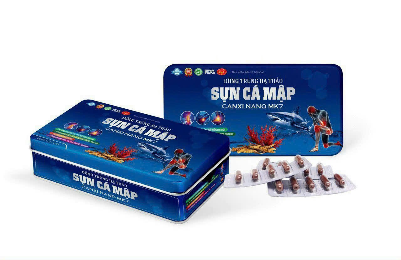 VIÊN UỐNG ĐÔNG TRÙNG HẠ THẢO SỤN VI CÁ MẬP CANXI NANO MK7. HỖ TRỢ NUÔI DƯỠNG SỤN KHỚP. HỘP THIẾC 60 