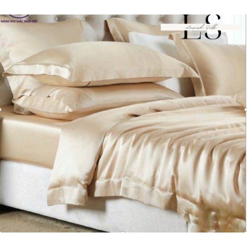 Trọn bộ 4 món ga gối cao cấp lavish silk có quà tặng kèm - vàng kem
