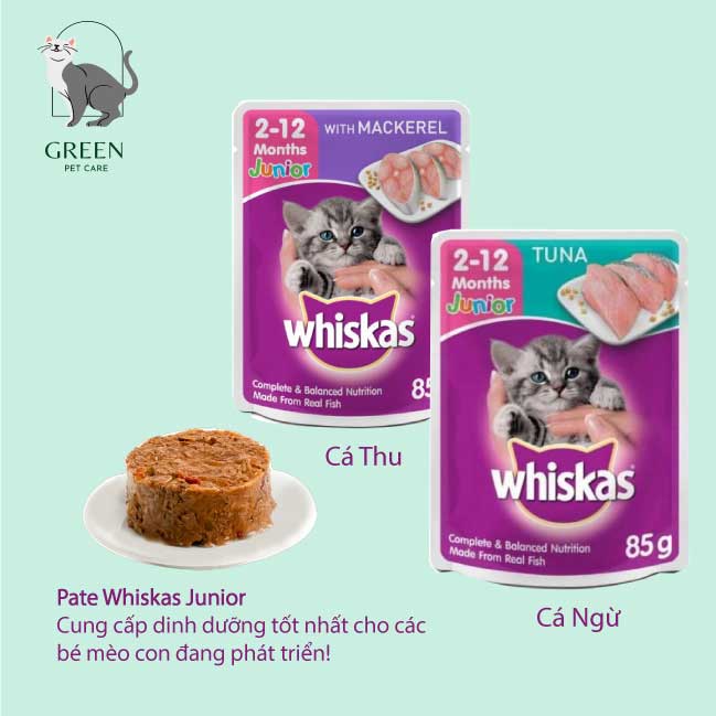 Pate Whiskas Junior cho mèo con vị cá ngừ/cá thu - gói 80gr