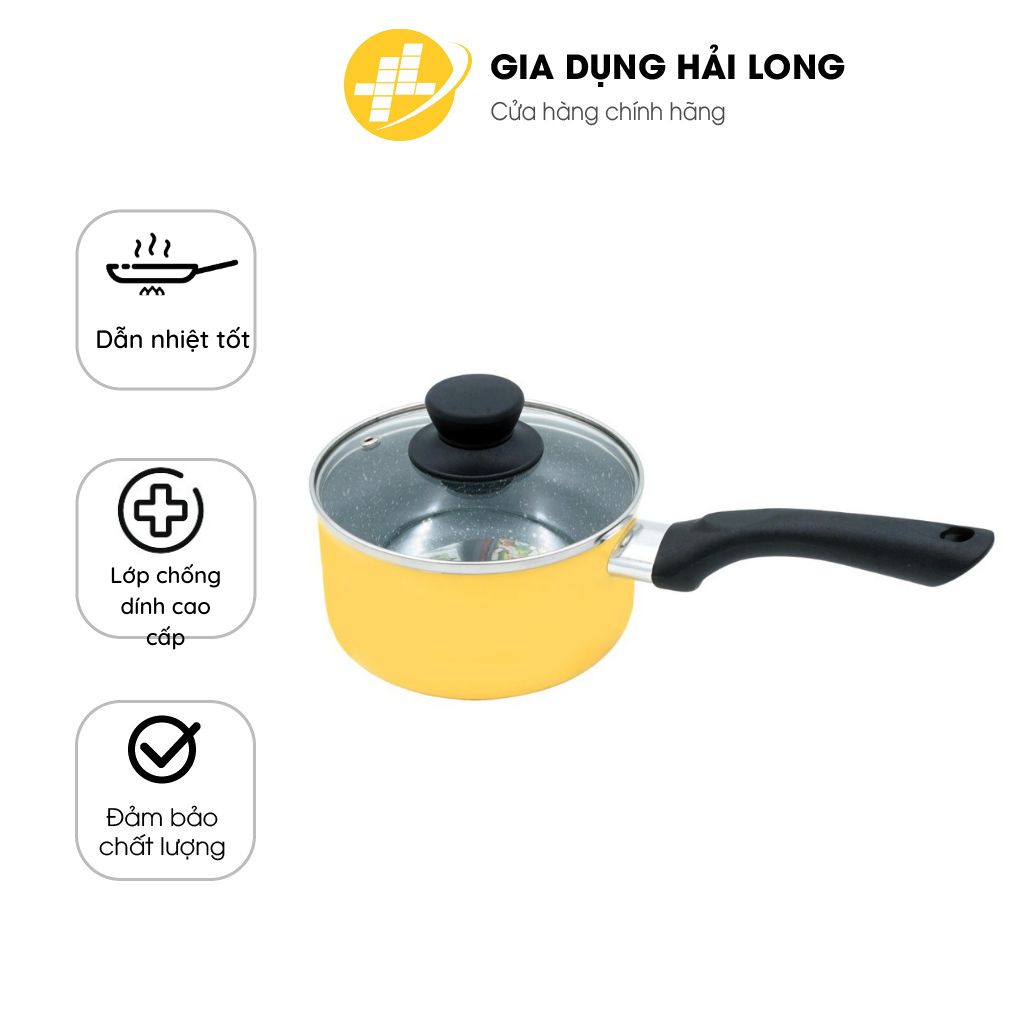 Nồi nấu bột, quánh bột bằng nhôm phủ vân đá nắp kính cường lực chống dính IKONIC IK6814 kích thước đường kính 14cm - BH 5 năm