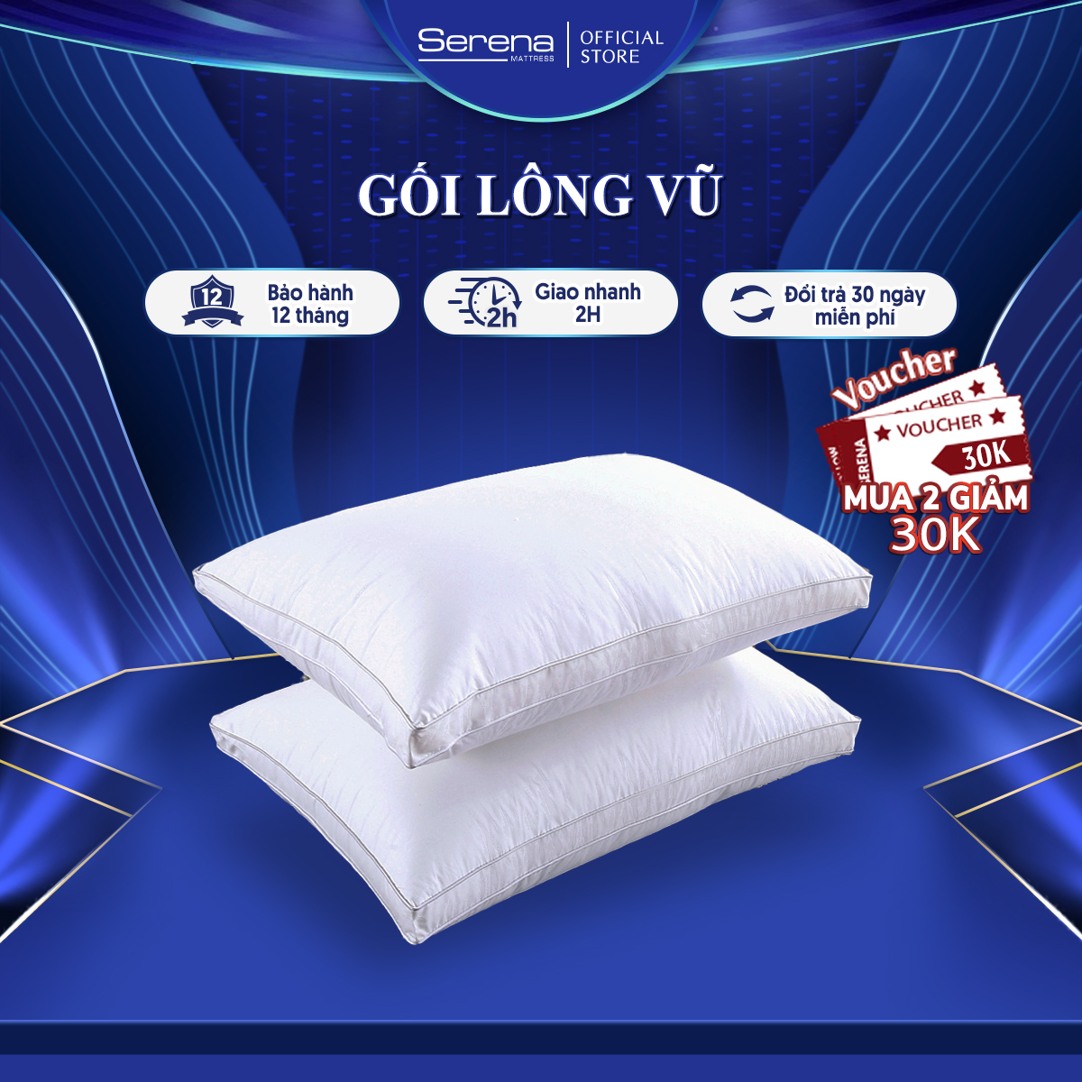 Gối ngủ cao cấp gối ngủ lông vũ SERENA chính hãng - cái ruột gối nằm ngủ microfiber khách sạn 5 sao cao cấp lông vũ