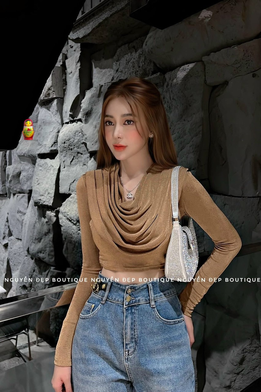 Áo kiểu tay dài cổ cổ lớp cực hot , chất thun nhũ mềm mịn