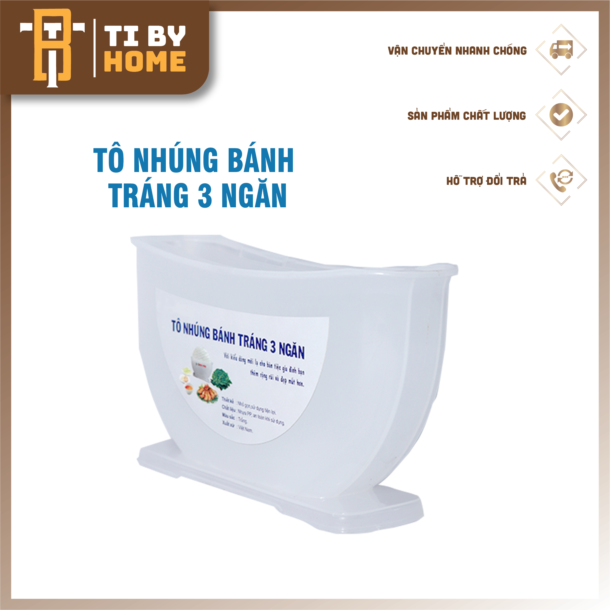 Tô nhúng bánh tráng 3 ngăn tibyhome, khay nhúng bánh tráng nhựa pp an toàn sức khỏe