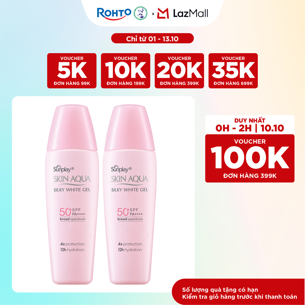 [VB] Bộ 2 Kem chống nắng Skin Aqua dưỡng trắng & dưỡng ẩm, dùng hàng ngày dạng gel Sunplay Skin Aqua Silky White Gel Eco Việt Nam SPF 50, PA++++ 30g