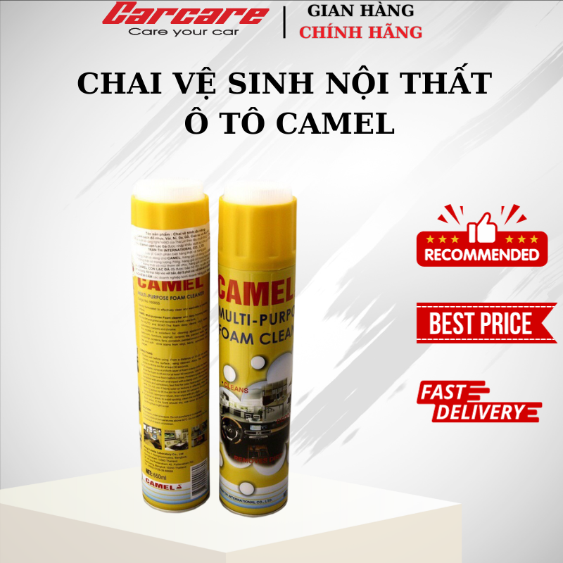 Chai Vệ Sinh Nội Thất Ô Tô Đa Năng Camel Dạng Bọt - Tích Hợp Đầu Chổi Làm Sạch Mọi Bề Mặt Chất Liệu: Da, Thảm, Vệ Sinh Ô Tô, Trên Các Thiết Bị, Đồ Nội Thất, Nhựa, Vải, Thảm, Bọc Da Và Mạ Kim Loại