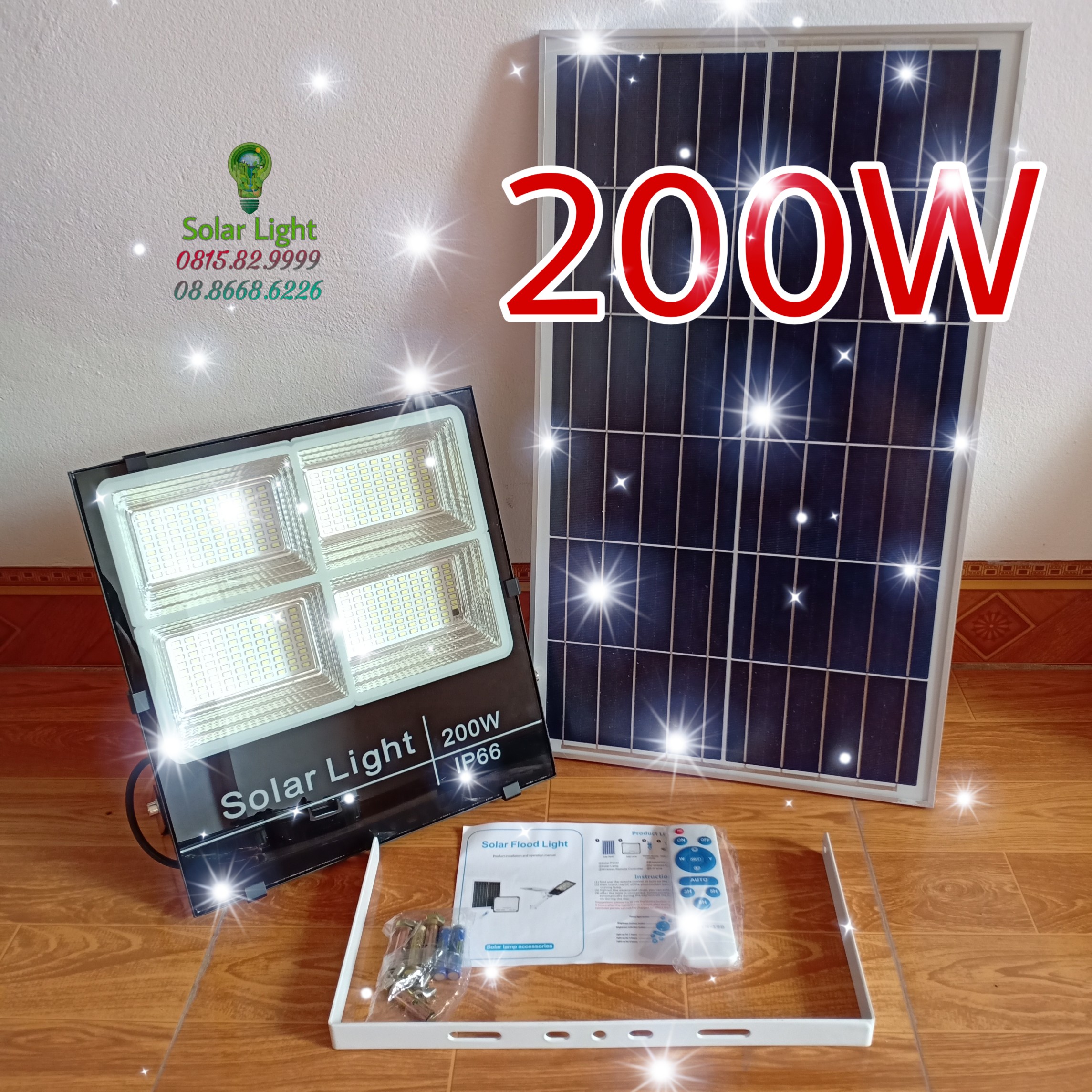 200W ĐÈN PHA LED NĂNG LƯỢNG MẶT TRỜI  , Solar Light , IP66 chống nước , NHÔM ĐÚC NGUYÊN KHỐ