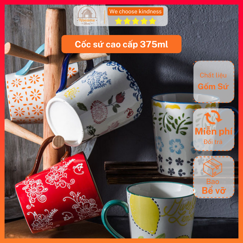 Cốc sứ, ly sứ cao cấp uống trà cafe 375ml phong cách Châu Âu