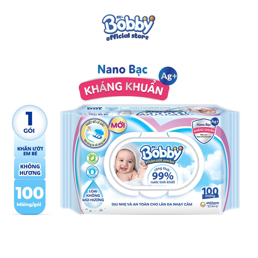 Khăn ướt Bobby không mùi 100 miếng