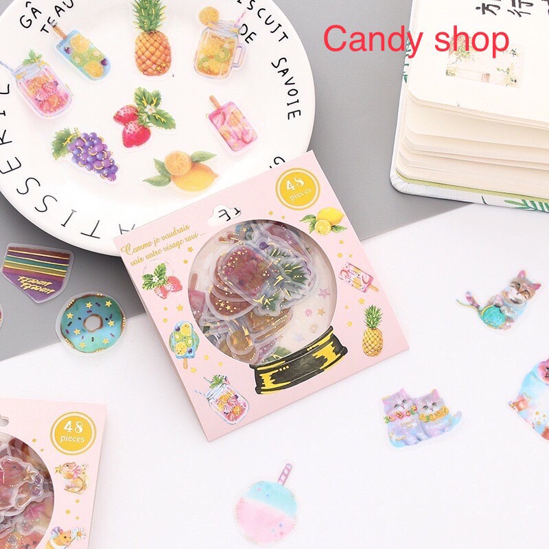 Gói sticker 48 miếng thiết kế hình quả cầu pha lê