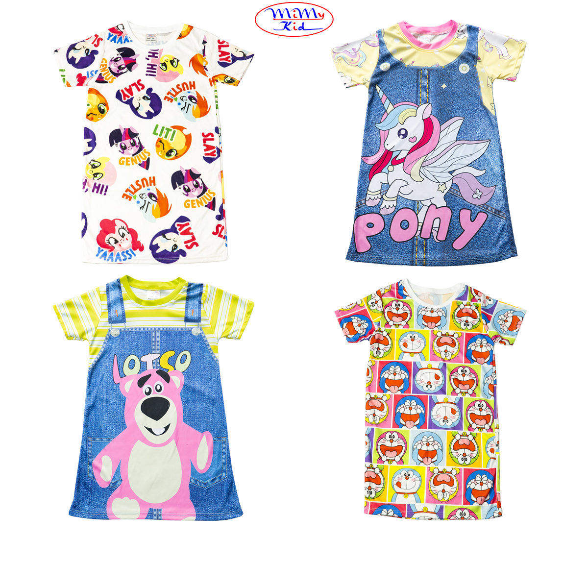 Váy bé gái in hình 3D vải thun hiệu MIMYKID họa tiết dễ thương co giãn tốt