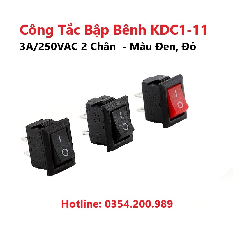 Công Tắc Bập Bênh KDC1-11 3A 250VAC 2 Chân - Kích Thước 8.5*13.5mm - Màu Đen màu đỏ