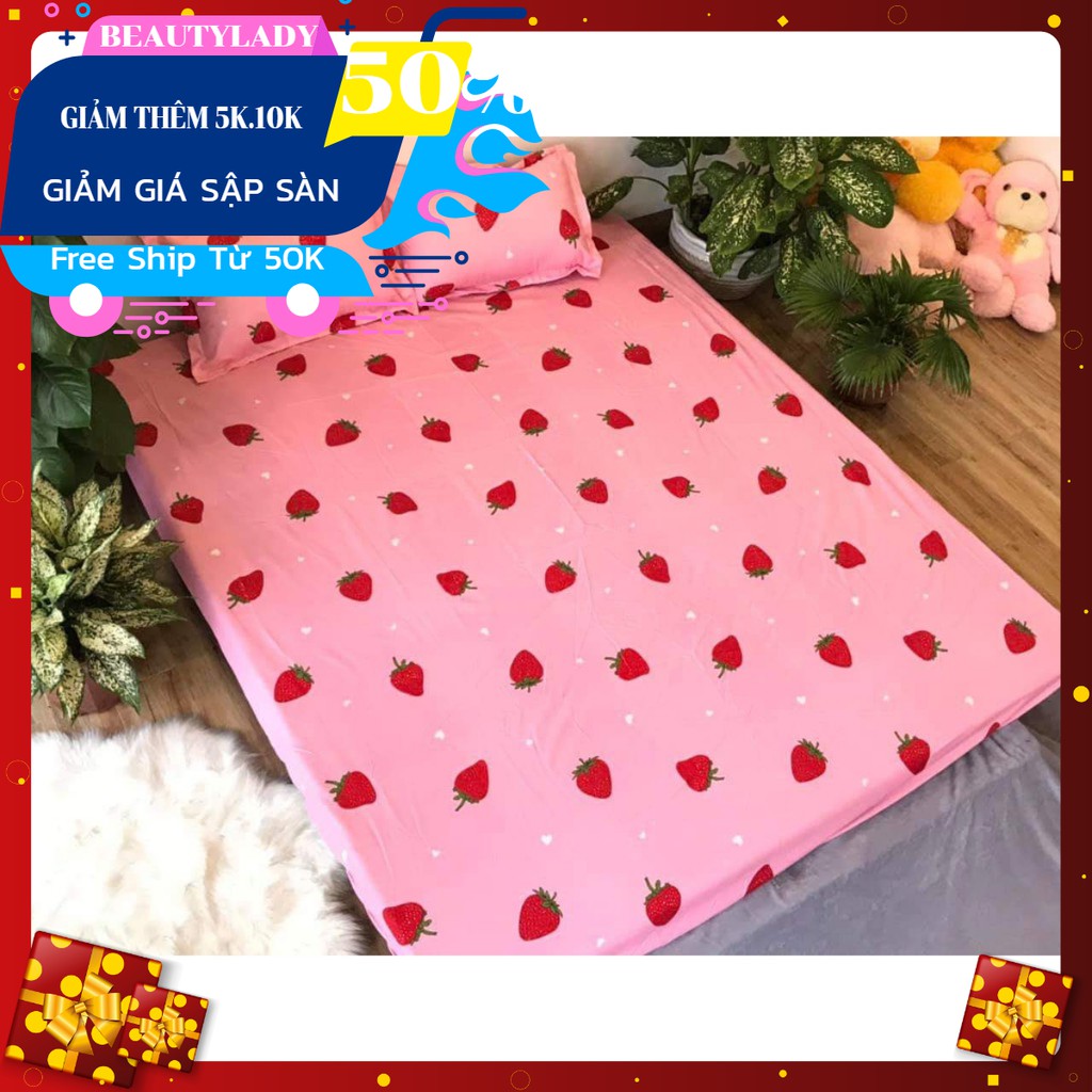 HCM Sỉ Bộ ga gối Poly 1m2 beautylady-dâu tây hồng