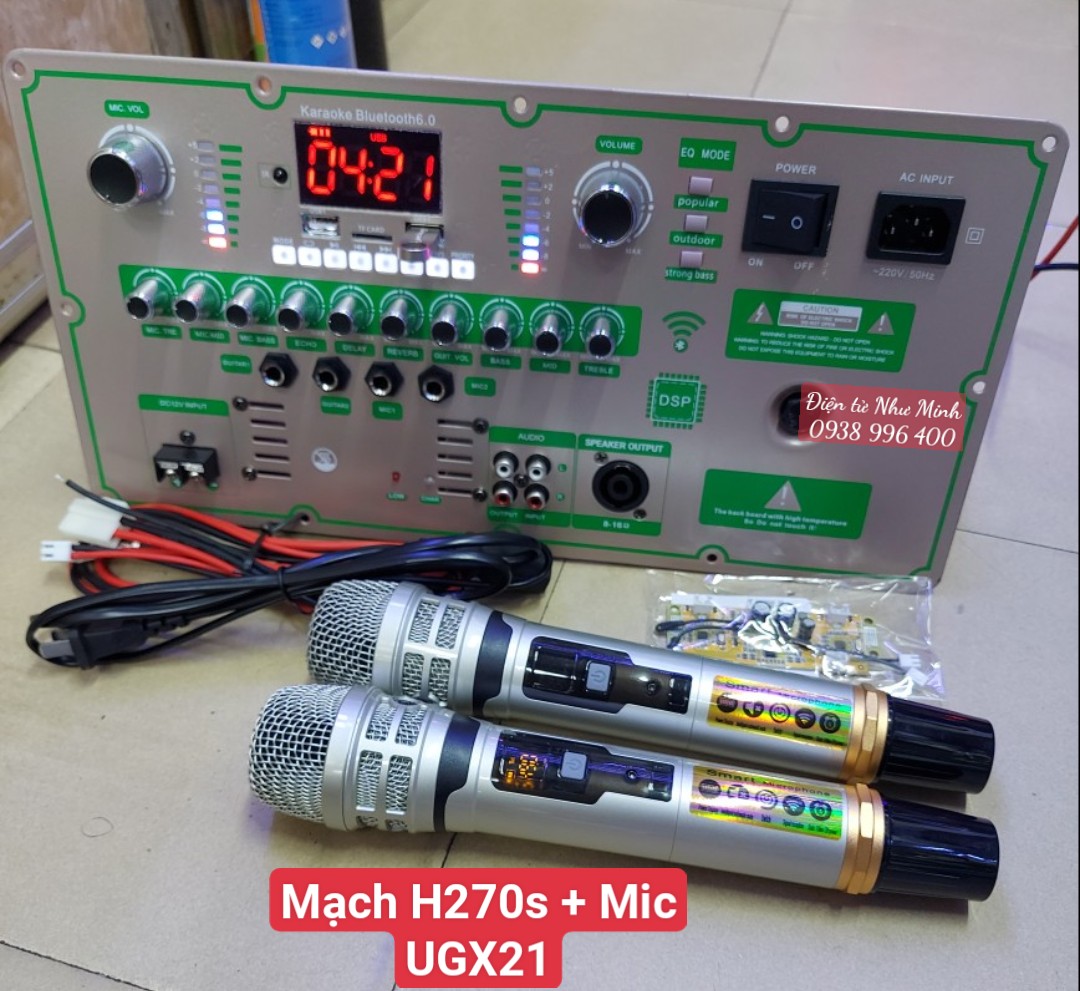Mạch Loa Kéo DSP REVERB H270s + MIC KHÔNG DÂY CAO CẤP - ÂM THANH CỰC HAY - THÙNG BASS 4 TẤC ĐÔI 5 TẤC ĐÔ