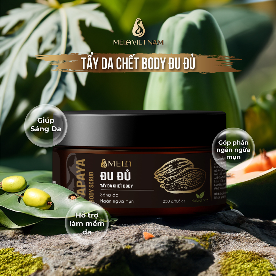 Tẩy da chết body đu đủ mela 3 in 1 giúp loại bỏ tế bào chết, hỗ trợ làm sáng da ngừa mụn 250g- ml524