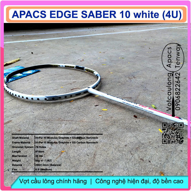 [HCM]Vợt cầu lông Apacs Edge Saber 10 - 4U - sắc trắng bạch mã hoàng tử
