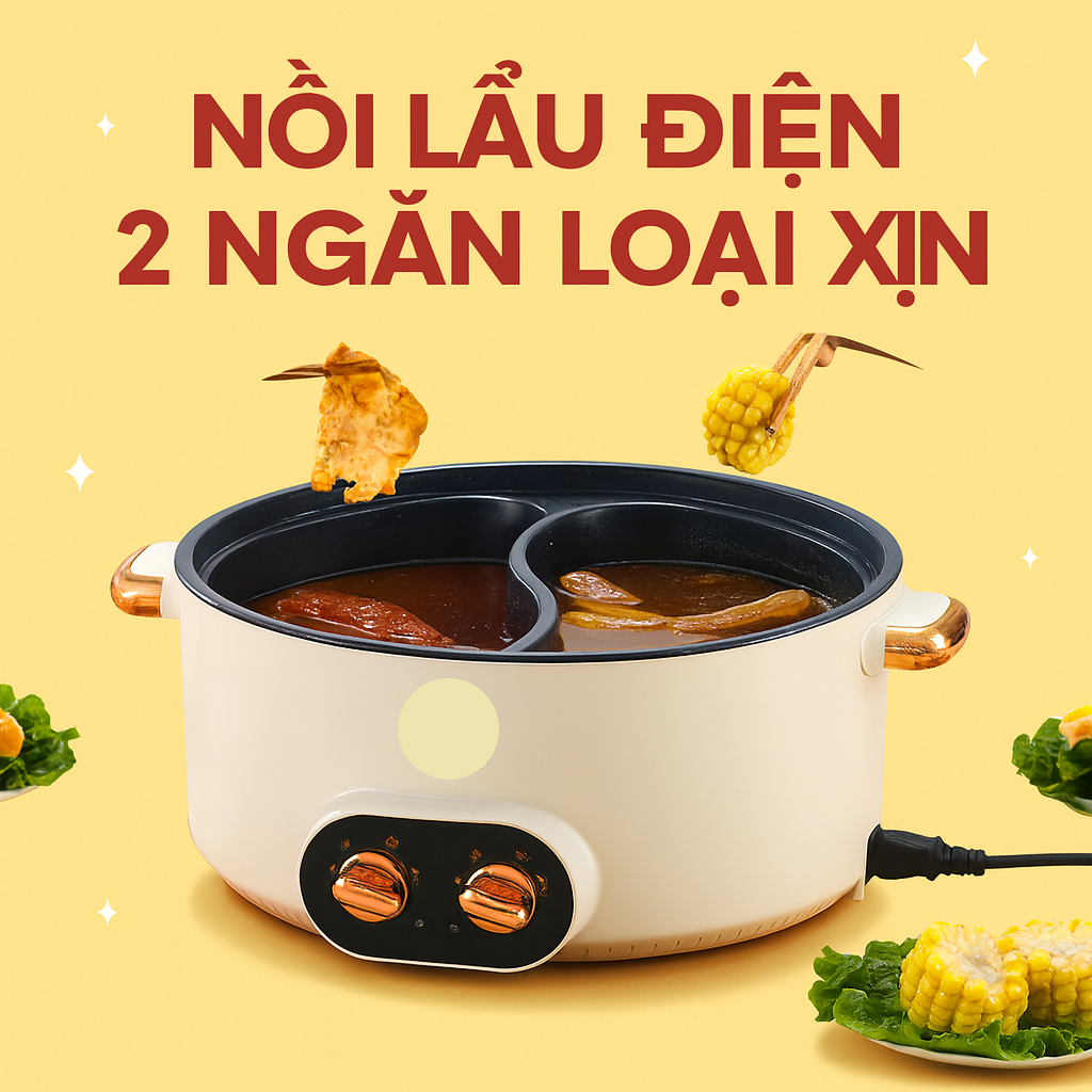 Nồi Lẩu Điện 2 Ngăn Đa Năng: Điều Khiển Nhiệt Riêng Biệt, Chất Liệu Xịn Siêu Bền