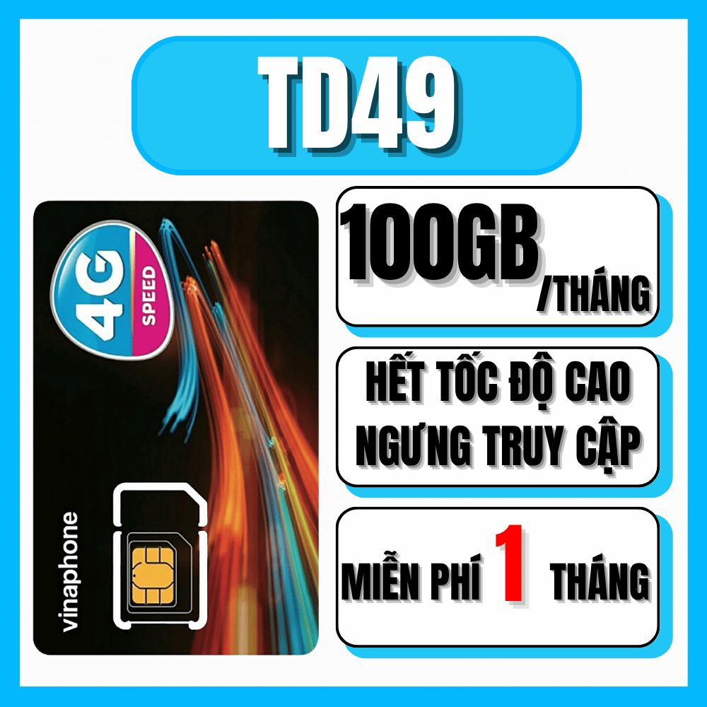    CHỈ 49K THÁNG   Sim 4G 5G Vina Gói TD49 - Tặng 100GB data Tốc độ cao   KHông Giới Hạn Data Trong Ngày   - Sim Miễn Phí 1 Tháng Đầu - Sim Chính Chủ Dùng TRọn Đời. FREESHIP - CHƯA KÍCH HOẠT. 