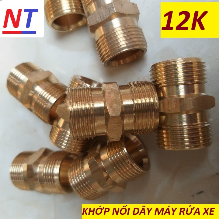 Đầu nối giữa 2 dây rửa xe áp lực cao máy rửa xe - Bằng đồng - Ren chuẩn cho máy rửa xe áp lực cao (Ren ngoài kép 22mm - M22)  khớp nối ren 22 cho dây rửa xe