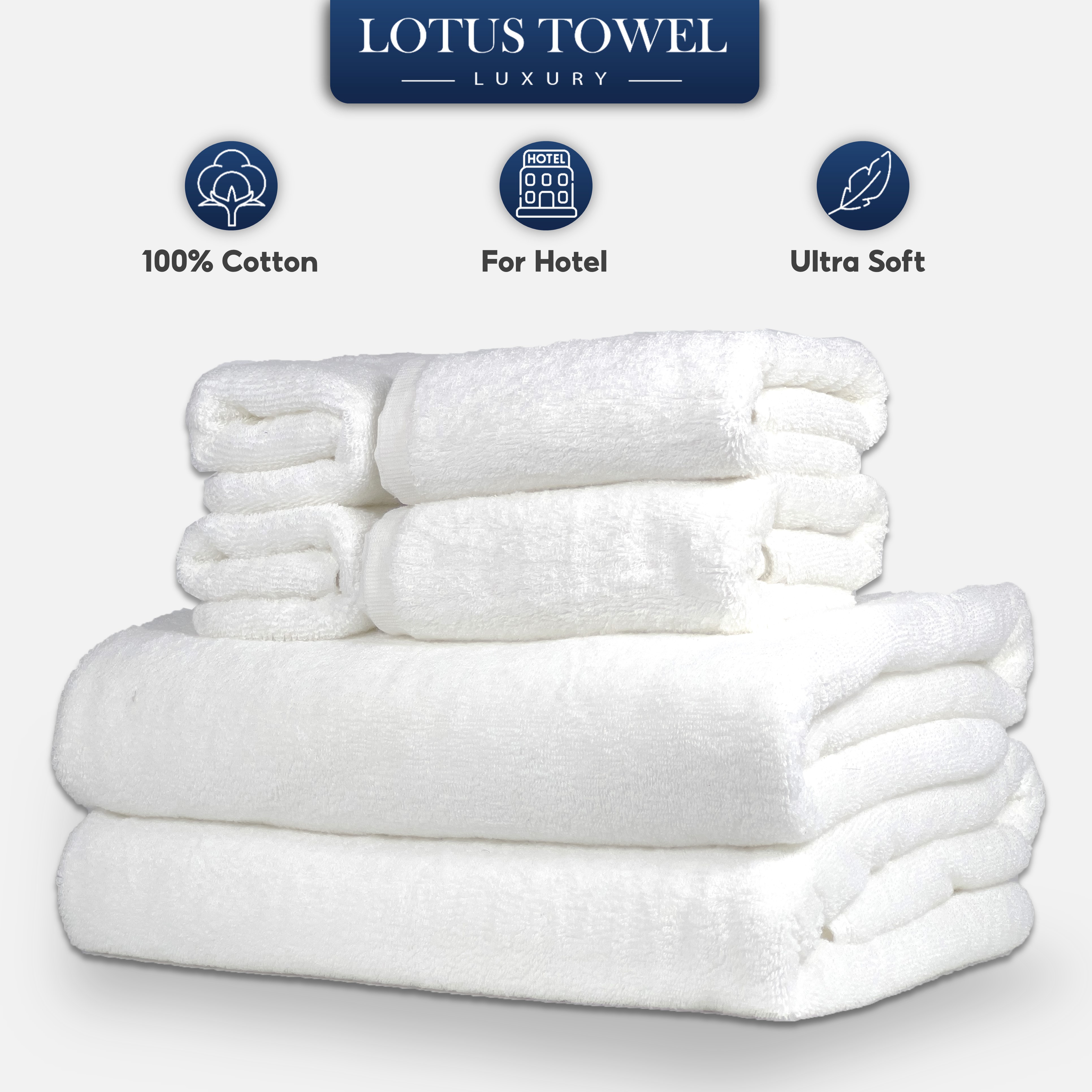 Combo 6 khăn khách sạn lotus, 100% cotton, siêu mềm mịn, thấm hút, dày dặn