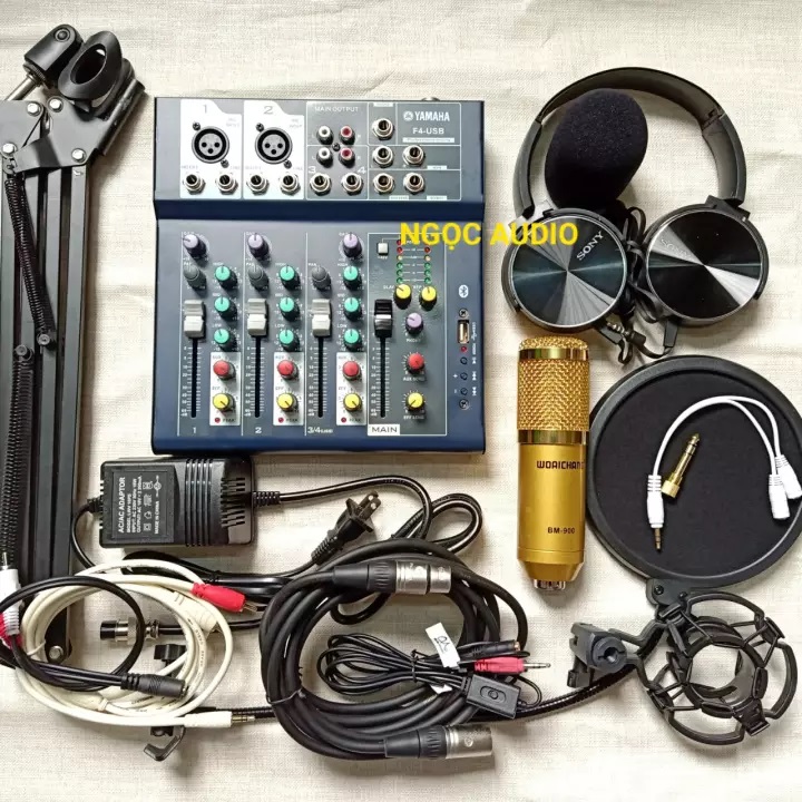 Combo trọn bộ thu âm bm900 + mixer f4 live stream online tại nhà hát karaoke chuyên nghiệp, chuẩn phòng thu – full phụ kiện