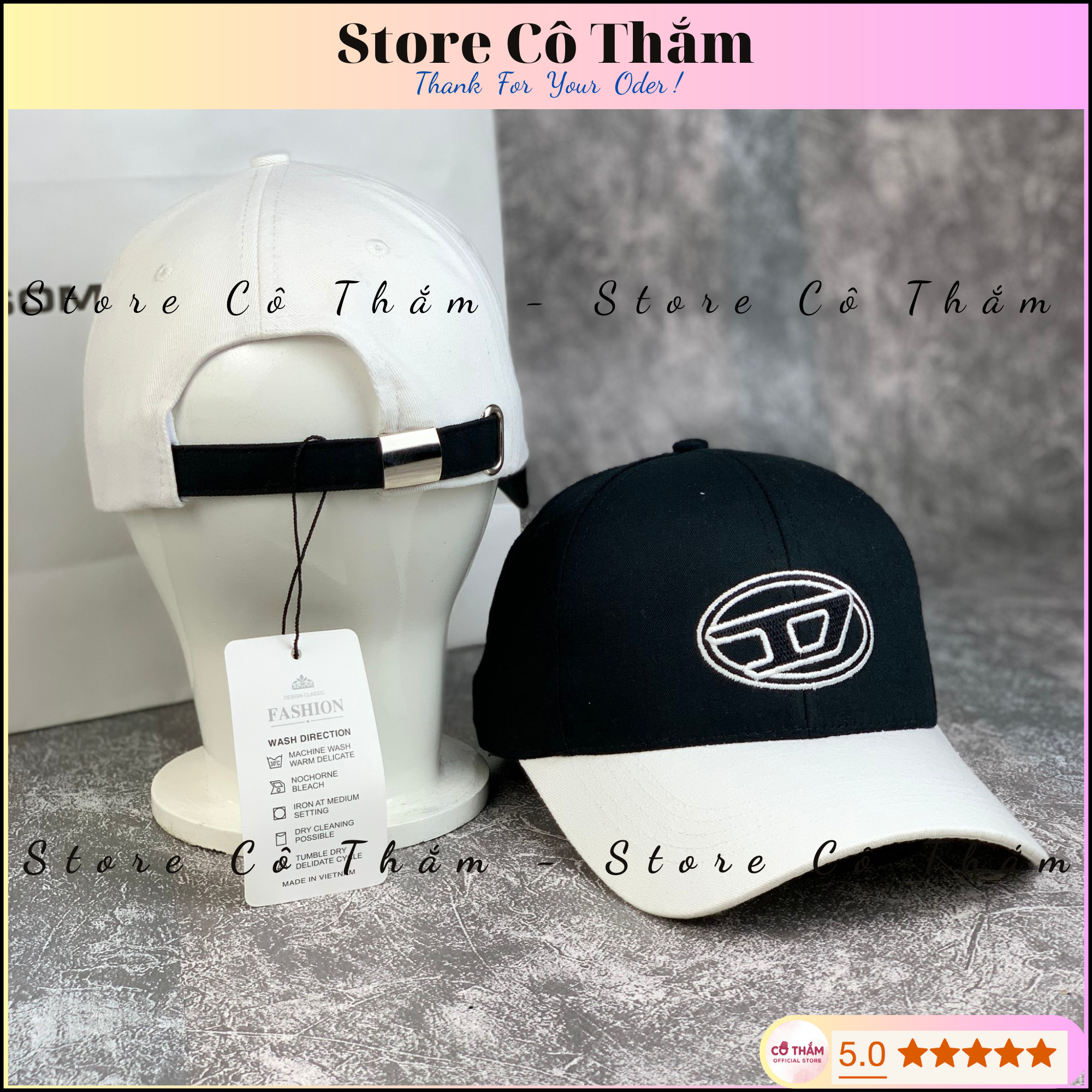 MŨ LƯỠI TRAI, NÓN KẾT THỜI TRANG CAO CẤP THÊU LOGO D PHỐI 2 MÀU UNISEX FORM NAM NỮ - STORE CÔ THẮM