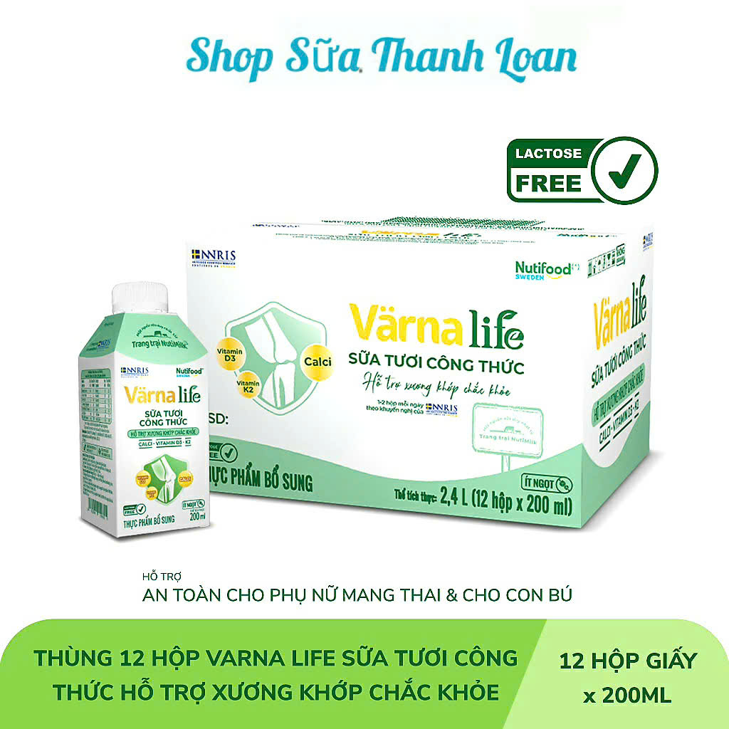 (Expiration Date October 2026) Box of 12 Boxes/Lot of 6 Boxes of Varna Life Paper Boxes Fresh Milk Formula to Support Bones and Joints (Green) 200ml.