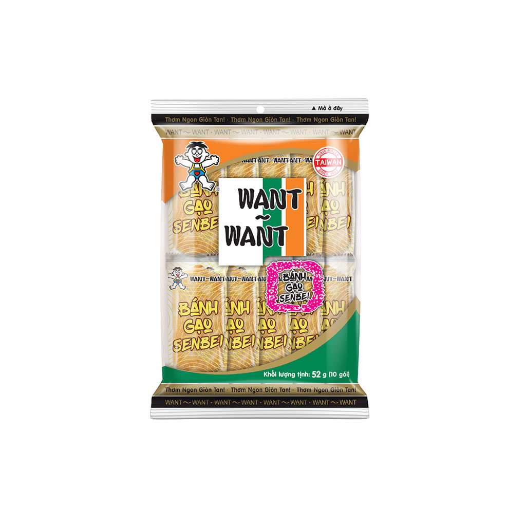 Thùng 20 bịch bánh gạo Senbei (Vị nước tương kiểu Nhật) Want Want 52g