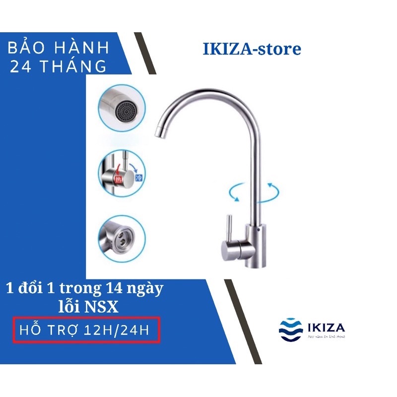 Vòi rửa bát tròn inox 304, vòi rửa chén bát nóng lạnh ikiza - ik390
