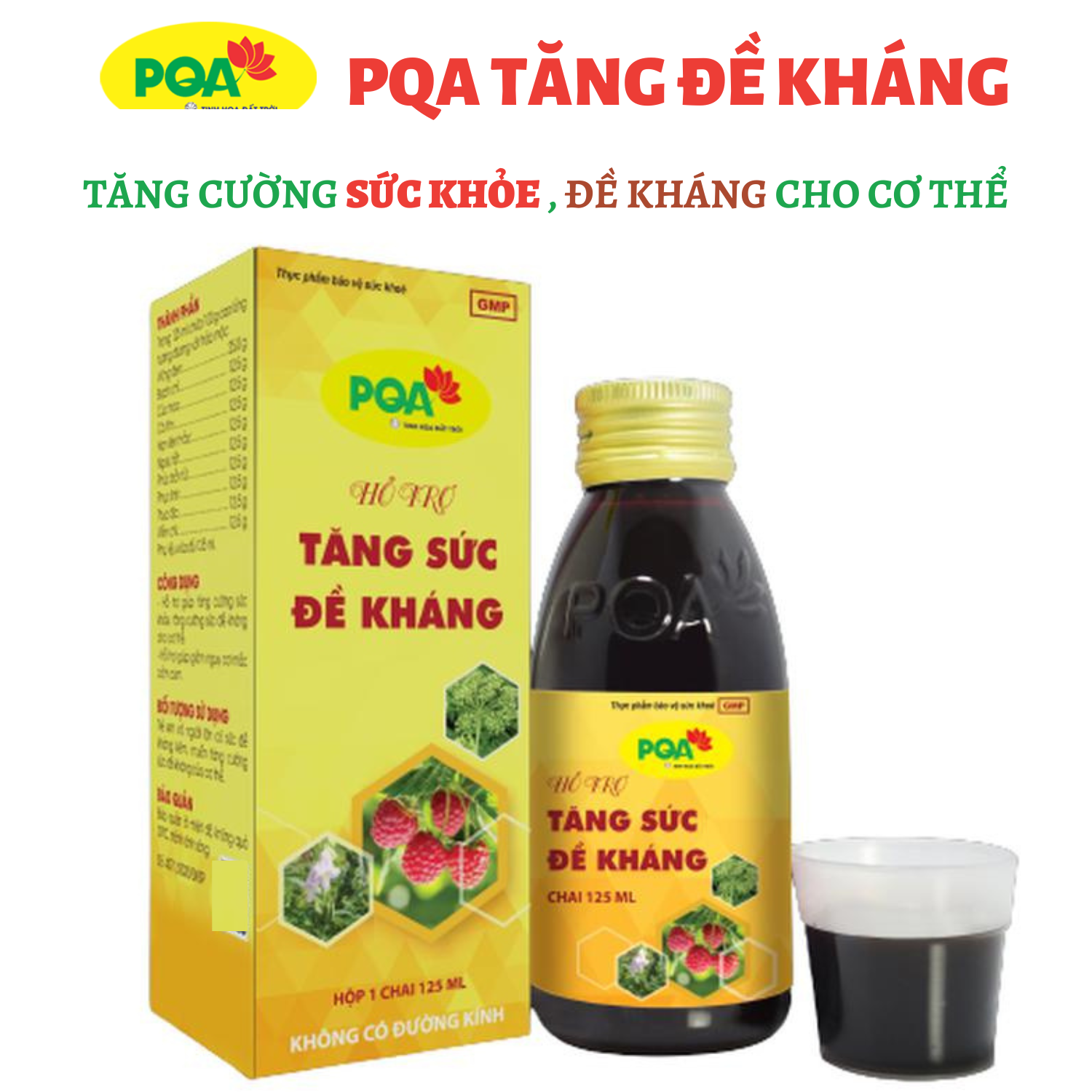 PQA hỗ trợ tăng sức đề kháng chai 125ml dùng cho trẻ em và người lớn có sức đề kháng kém, muốn tăng cường sức đề kháng của cơ thể.