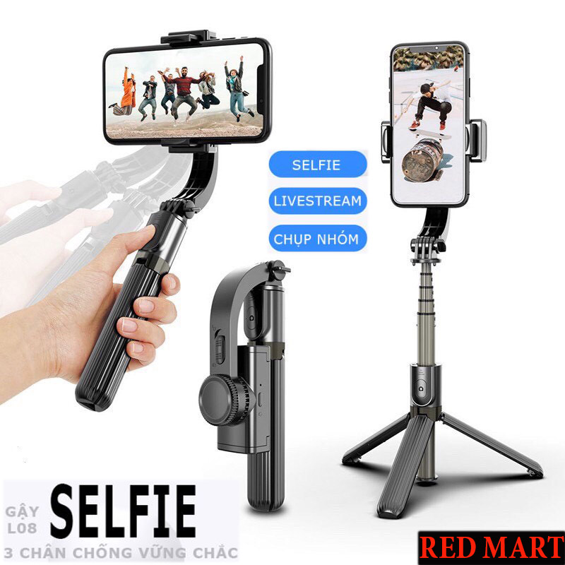 [ TIKTOK LIVE ] Gậy Chụp Ảnh Quay Phim Livetream Chống Rung Hiệu Quả, Gậy Selfie Chống Rung Điện Tử Gimbal L08 Có Bluetooth-Có Chân Đỡ Tự Đứng-Kéo Dài Tới 86cm, Quay Video Chuyển Động Trục Xoay Linh Hoạt, Chông Rung Chống Nhòe.