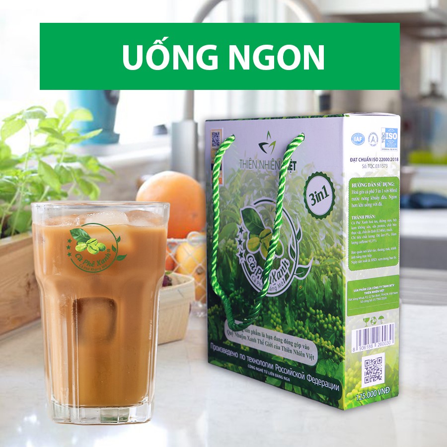 Cà phê xanh giảm cân kháng mỡ hộp 10 gói cty Thiên Nhiên Việt