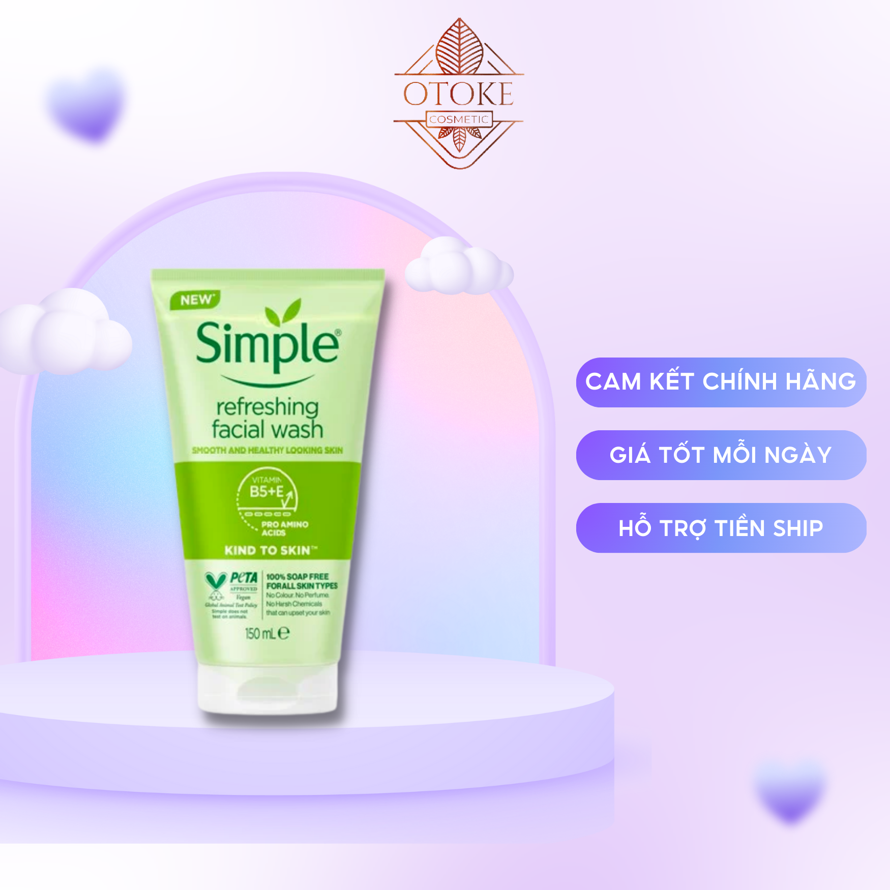 Sữa Rửa Mặt Simple Gel Kind To Skin Refreshing Facial Wash Gel 150ml, xuất xứ Vương Quốc Anh