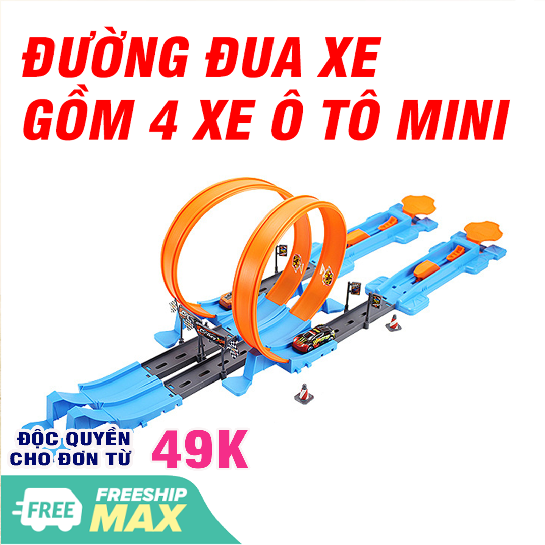 Bộ lắp ghép mô hình đường đua xe ô tô gồm 4 xe ô tô gồm 40 chi tiết
