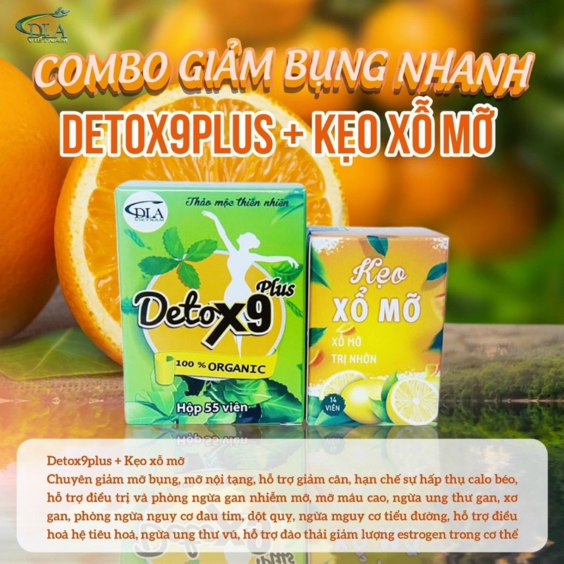 Detox giảm cân x9 đào thải độc tố + kẹo xomo giảm mỡ bụng thanh lọc cơ thể, cam kết