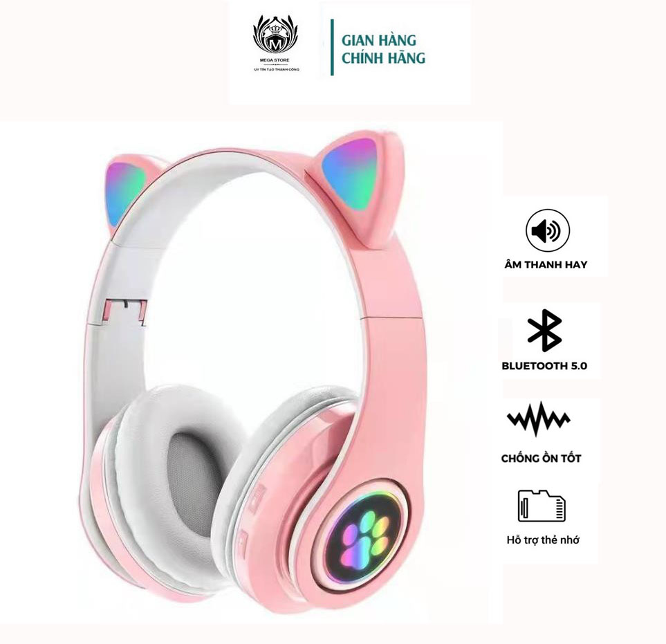 🍀loại xịn có mic🍀 Tai Nghe Chụp Tai Mèo Bluetooth, Headphone Tai Mèo Dễ Thương, Âm Bass Mạnh Mẽ