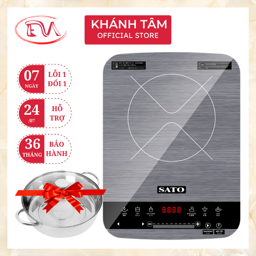 Bếp từ đơn bếp điện từ đơn SATO BT044 công suất 2100W, bảo hành 36 tháng, chịu nhiệt, độ bền cao, hiệu suất cao, tiết kiệm điện năng, lỗi từ nhà sản xuất 1 đổi 1 trong 7 ngày.