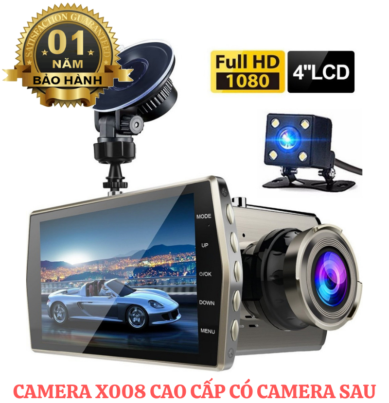 Trọn bộ Camera Hành Trình Xe Ôtô X008 Phiên Bản Tiếng Việt, Camera Hành Trình Xe Hơi Tích Hợp Camera Lùi Full HD 1296p Chống Rung Camera Oto Cực Nét Lưu Trữ Video Lên Đến 45 Ngày, Cảm Biến Va Chạm G-sensor