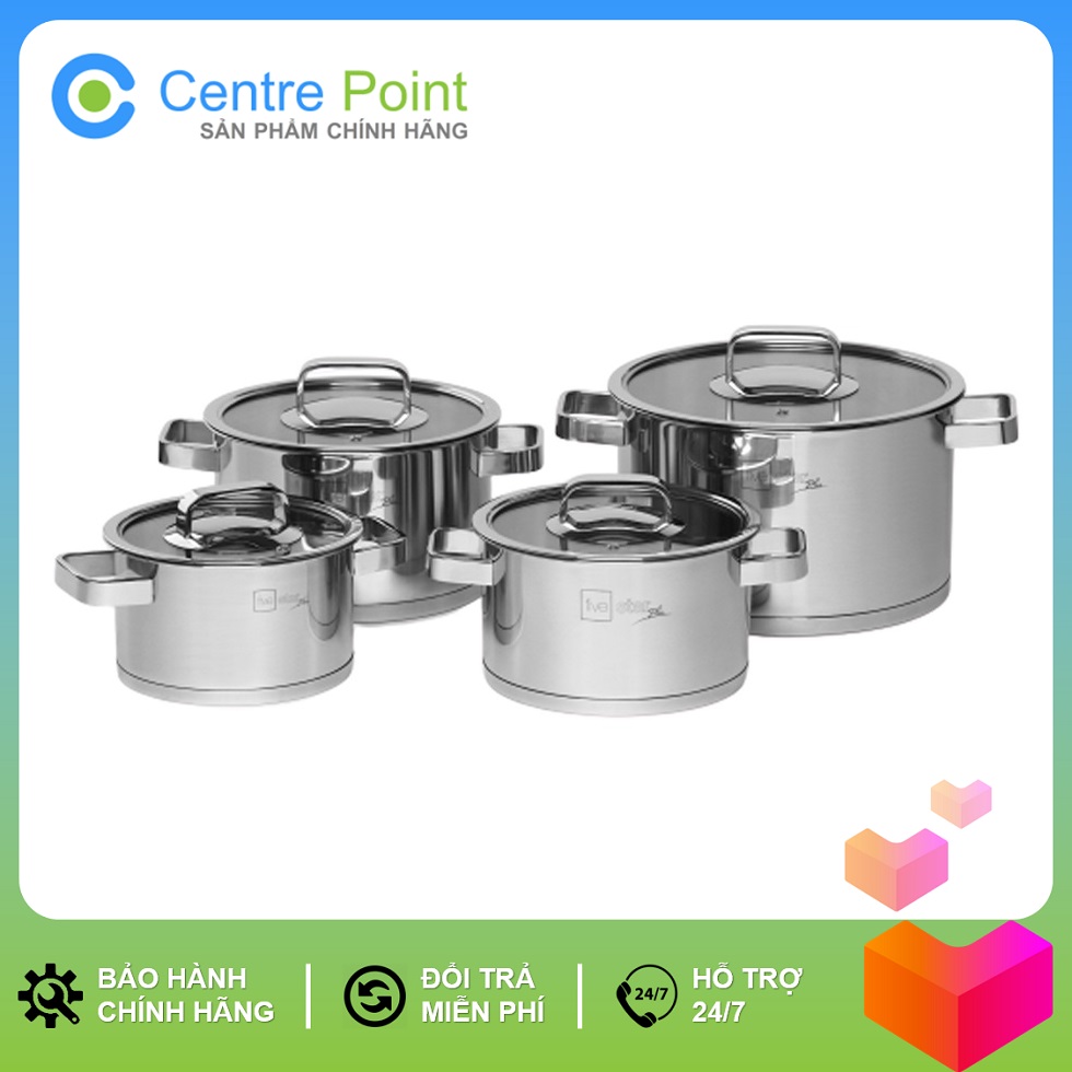 Nồi Inox 304 nắp kính cao cấp Fivestar Plus 16cm/18cm/20cm/24cm - Sử dụng bếp từ - Bảo hành 25 năm