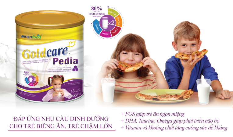 Sữa bột Wincofood Goldcare Pedia 850g dành cho trẻ biếng ăn, chậm lớn