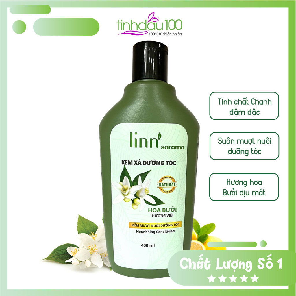 Kem xả dưỡng tóc Hoa bưởi Linn Saroma. Dầu xả tóc mềm mượt tinh chất chanh dung tích 400ml Tinh Dầu 100 Store