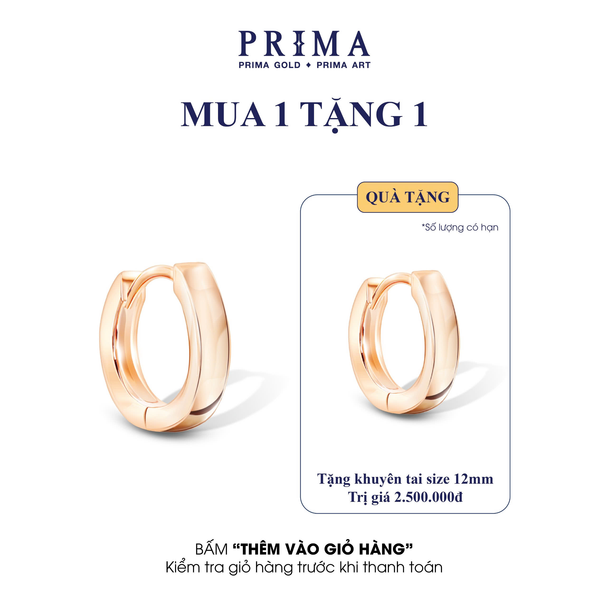 [Quà Tặng] - PRIMA Bông Tai Vàng 9K - BST Confetti Huggie - Size 12 mm - 991E1557  (1 chiếc)