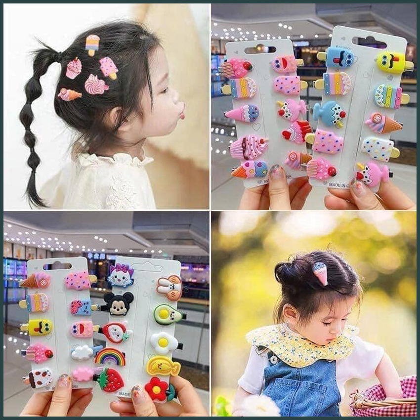 Kẹp tóc cho bé gái - set 10 kẹp tóc dễ thương, ngộ nghĩnh - kẹp tóc nữ - trúc bông kẹp tóc - km
