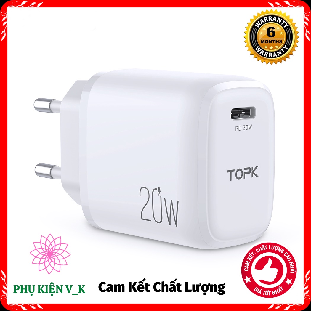 Củ sạc nhanh 20w pd3.0 qc3.0 đầu cắm type c và usb-2 cổng
