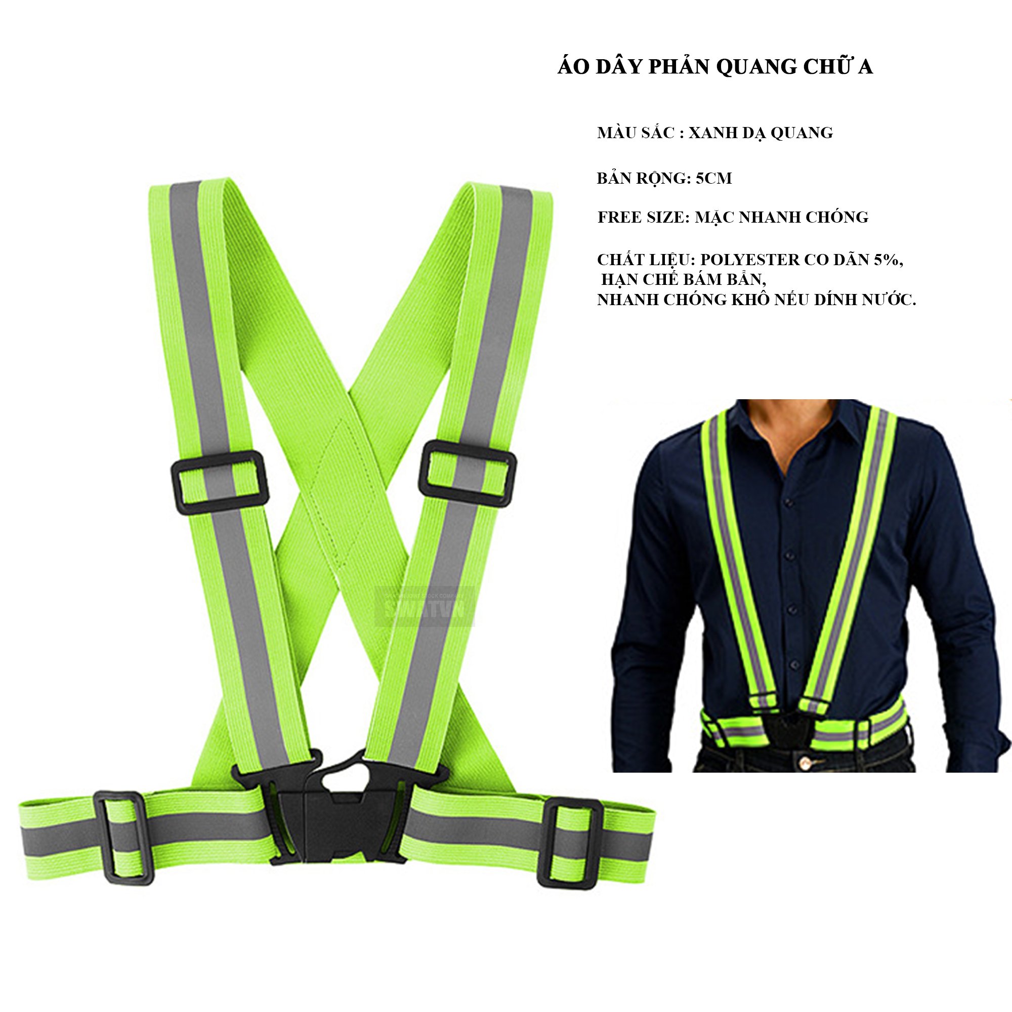 Áo dây phản quang thun 5cm Xanh