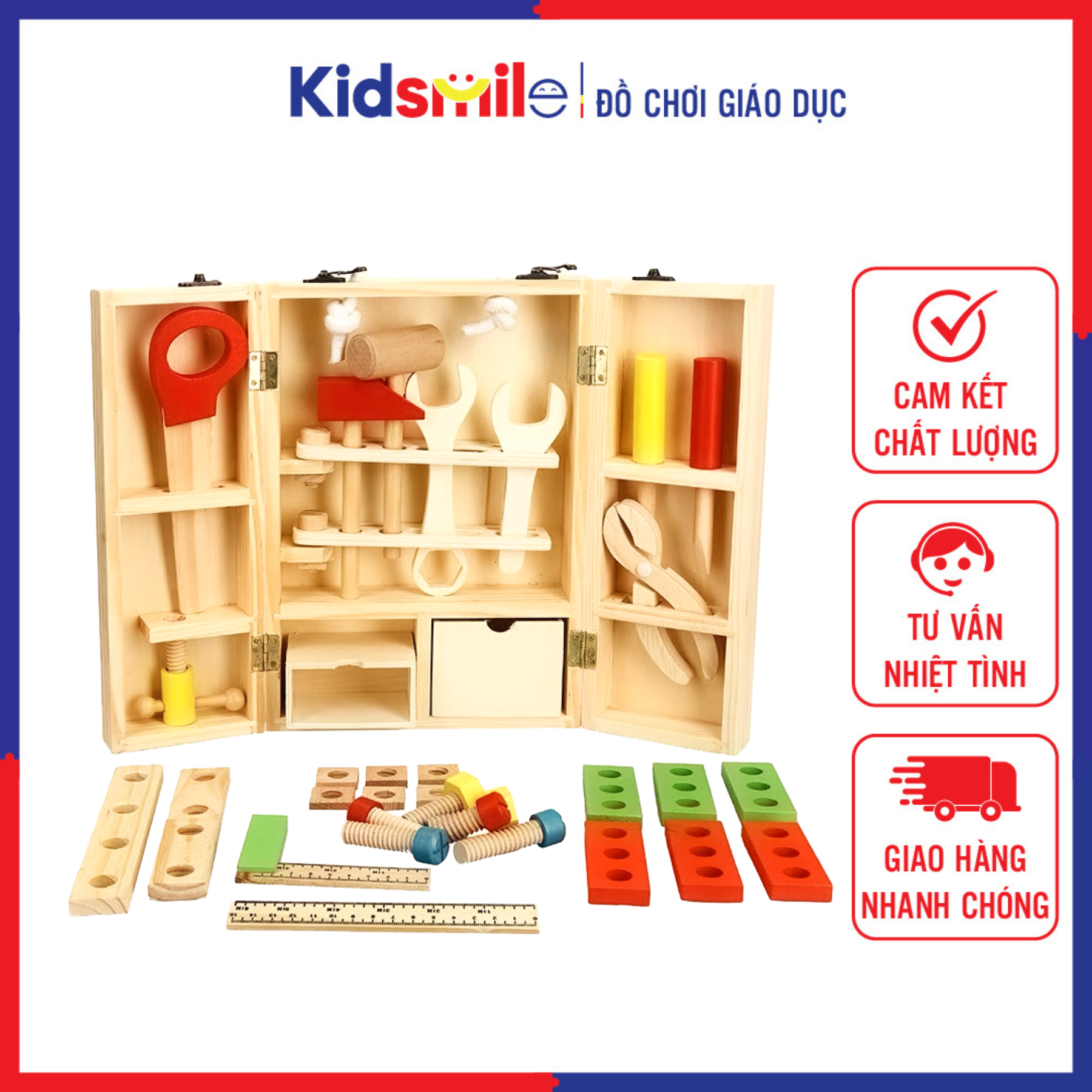 Đồ chơi gỗ trẻ em hộp dụng cụ sửa chữa mô phỏng cho bé từ 3-7 tuổi phát triển kỹ năng vận động và sáng tạo