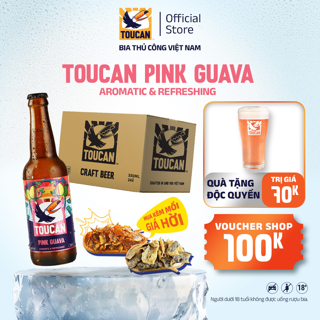 Bia Thủ Công Trái Cây Toucan Pink Guava - Hương Ổi Hồng Thùng 24 Chai 330ml